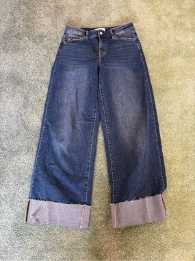 Wide Leg Dark Wash Jeans - Casual Flare